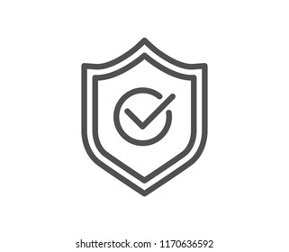 Approved shield line icon. Accepted or confirmed sign. Protection symbol. Quality design element. Classic style. Editable stroke. Vector