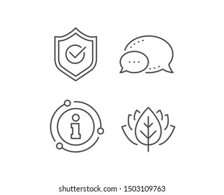 Approved shield line icon. Chat bubble, info sign elements. Accepted or confirmed sign. Protection symbol. Linear approved shield outline icon. Information bubble. Vector