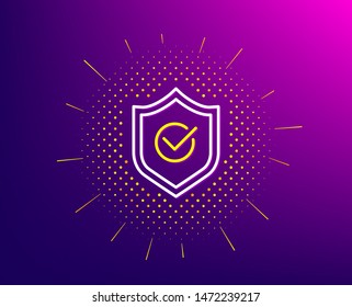 Approved shield line icon. Halftone pattern. Accepted or confirmed sign. Protection symbol. Gradient background. Approved shield line icon. Yellow halftone pattern. Vector
