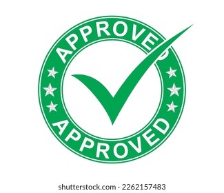 Approved sign with checkmark symbol icon label stamp green round design vector