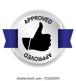 Approved Silver badge with thumb up.vector illustration