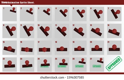 Approved Stamp, With animation. Stamp Animation Sprite Sheet Vector illustration.