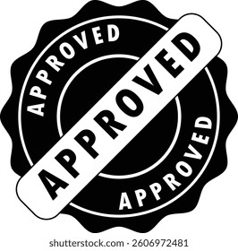 Approved Stamp Badge - Black and White Seal for Certification and Authorization