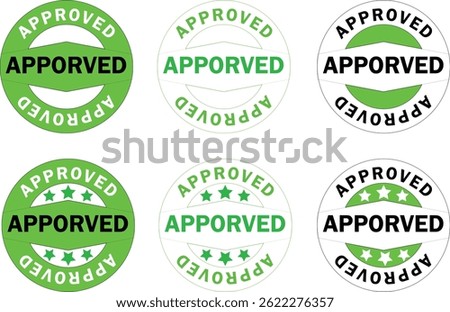 Approved Stamp Badge Icon Set – Green and Black Vector Labels with Stars.