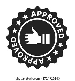 Approved stamp black glyph icon. Successful check concept. Certified, validation element. Sign for web page, mobile app. Vector isolated object.