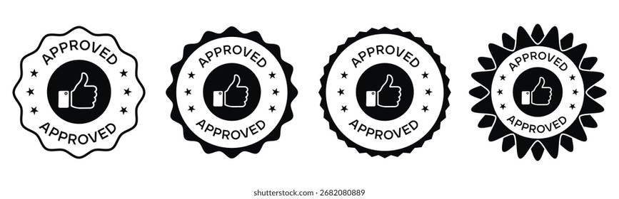 Approved Stamp Designs Set with Thumbs Up Symbols