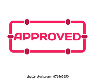 Approved stamp in flat minimalistic style on white background. Engineer confirm dialog bubble icon on fence guard frame. Vector