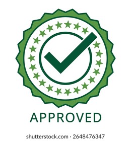 Approved stamp graphic with checkmark and stars