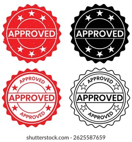 Approved stamp and icon design. Set of premium quality approve labels sticker. Approved badge rubber stamp icon.  Vector illustration.
