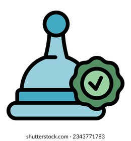 Approved stamp icon outline vector. Expo stand. Bio center color flat