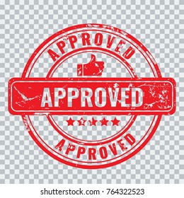Approved stamp with old vintage grunge effect and like symbol. Isolated and excluded as one shape, easy to change color. Illustrated vector.