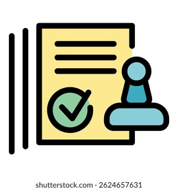 Approved stamp paper icon. Outline approved stamp paper vector icon color flat isolated