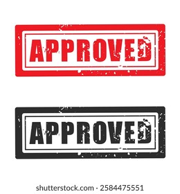 Approved Stamp Red and Black Grunge Rectangular Seal for Quality Control, Authorization, and Validation Approved Stamp Vector Icons.