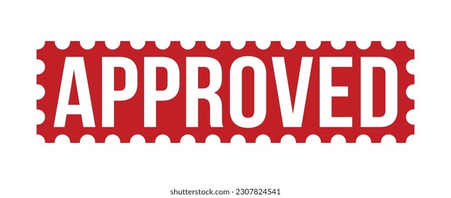 Sello de goma roja con sello aprobado sobre fondo blanco. Signo de sello aprobado. Sello aprobado.