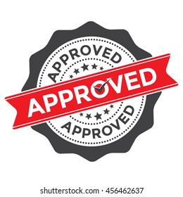 Approved Stamp Vector Over a White Background. Red Flat, Material Stamp with Checkmark