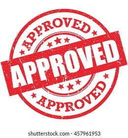 Approved Stamp Vector. Red grunge rubber stamp of approval with the word "Approved" isolated on white background. Grunge