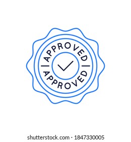 Approved stamp, vector, seal, icon.  Approved circle badge for web design, social media. Vector illustration