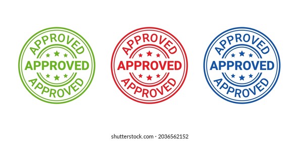 Approved stamp. Vector. seal imprint approve. Approval permit badge,  label. Accepted sticker. Confirm certificate. Round mark of quality permission. Circle shape emblem isolated on white background