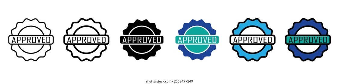 Approved stamp vector set in black color. Suitable for apps and website UI designs. stock vector. 