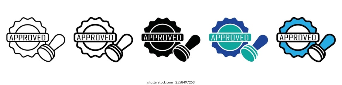 Approved stamp vector set in black color. Suitable for apps and website UI designs. stock vector. 