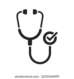 Approved Stethoscope Icon Vector Glyph With Checkmark For Successful Medical Diagnosis And Health Checkup Verified Treatment Or Examination Symbol