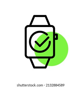 Approved symbol. Checkmark on a smart watch. Pixel perfect, editable stroke color icon
