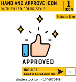 Genehmigte Daumen nach oben Handzeichen.  Premium-Symbol mit ausgefülltem Farbstil isoliert auf weißem Hintergrund. Vector Illustrations-Design-Vorlage für Grafik, Website, Mobile App, Logo, Business, Print und vieles mehr