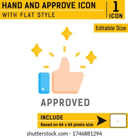Approved thumbs up hand icon.  Premium icon with flat style isolated on white background. Vector illustration design template for graphic, website, mobile app, logo, business, print and more. EPS file