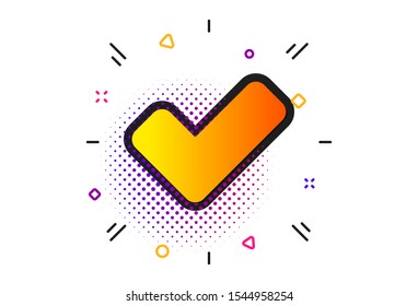 Approved Tick sign. Halftone circles pattern. Check icon. Confirm, Done or Accept symbol. Classic flat tick icon. Vector