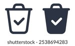 Approved Trash Bin or Trash Bin with Check Mark simple icons set designed in filled, outline, line and stroke style