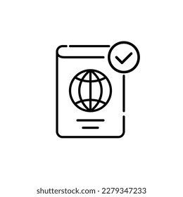 Approved travel document. Passport with Earth symbol. Pixel perfect, editable stroke line icon