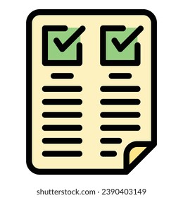 Approved user doc icon outline vector. New login. Register online color flat