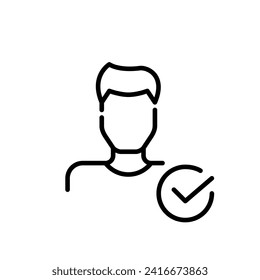 Approved user. Secure profile. Man with smart haircut. Pixel perfect, editable stroke icon