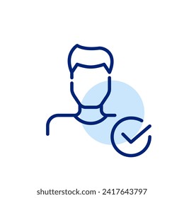 Approved user. Secure profile. Man with smart haircut. Pixel perfect, editable stroke icon

