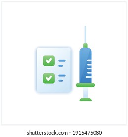 Approved vaccine flat icon. Successfully trialed vaccine. Cure search, vaccine development. Stop coronavirus pandemic. Fight against Covid19 disease. 3d vector illustration