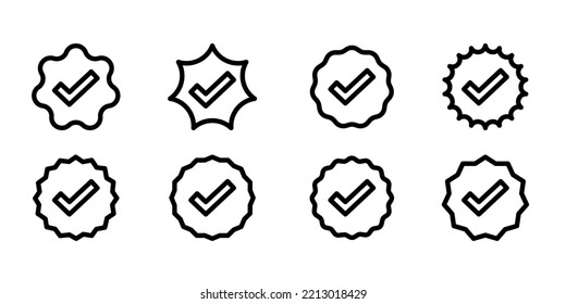 Approved, verified and protected line icons. Guarantee, approval, acceptance and quality vector badges. Isolated vector