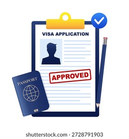 Formulário de solicitação de visto aprovado com Passport Travel Document.vetor illustration