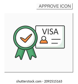 Approved visa color icon. Endorsement on passport indicating holder. Allowed to enter, leave, or stay in the country. Approved document.Confirmed concept. Isolated vector illustration
