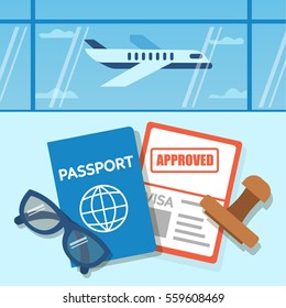 
Approved Visa document with stamp. Vector concept illustration.