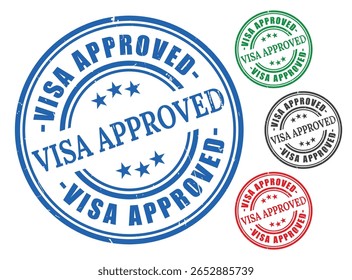 Approved Visa Stamp Pack, Grunge Style Travel Permit Vector Icons