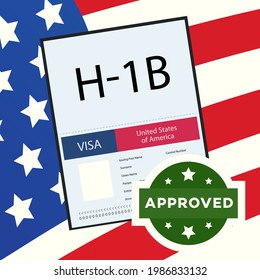 Approved Visa Type H1B temporary work for workers concept illustration. H1b Visa USA page for the Class R. Vector 10 eps