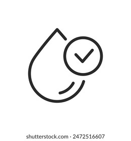 Icono de calidad de agua aprobada, estilo lineal. certificación de calidad de agua y seguridad. Ancho de trazo editable