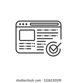 Approved web site black line icon. Successful registration concept. Agreement, validation element. Sign for web page, mobile app. Vector isolated object. Editable stroke.