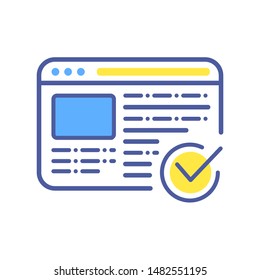 Approved web site color line icon. Successful registration concept. Agreement, validation element. Sign for web page, mobile app. Vector isolated object. Editable stroke.