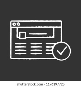 Approved website chalk icon. Web page. Successful login. Authorization. Web site with check mark. Web browser verification. Isolated vector chalkboard illustration