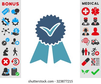 Approvement vector icon. Style is bicolor flat symbol, cyan and blue colors, rounded angles, white background.