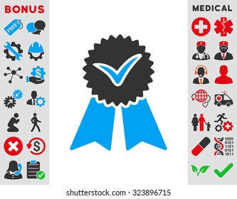 Approvement vector icon. Style is bicolor flat symbol, blue and gray colors, rounded angles, white background.