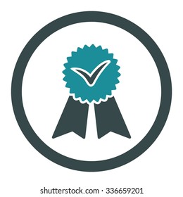 Approvement vector icon. Style is bicolor flat rounded symbol, soft blue colors, rounded angles, white background.