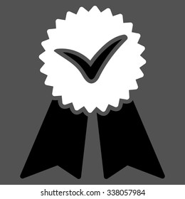 Approvement vector icon. Style is bicolor flat symbol, black and white colors, rounded angles, gray background.