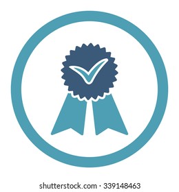 Approvement vector icon. Style is bicolor flat rounded symbol, cyan and blue colors, rounded angles, white background.
